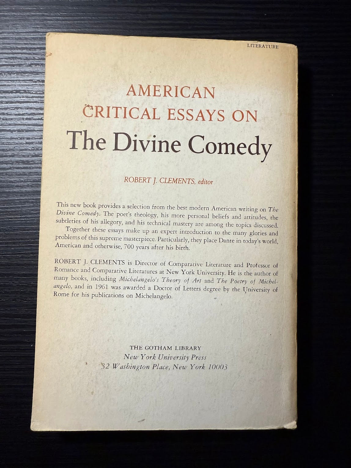 American Critical Essays on The Divine Comedy edited by Robert J. Clements