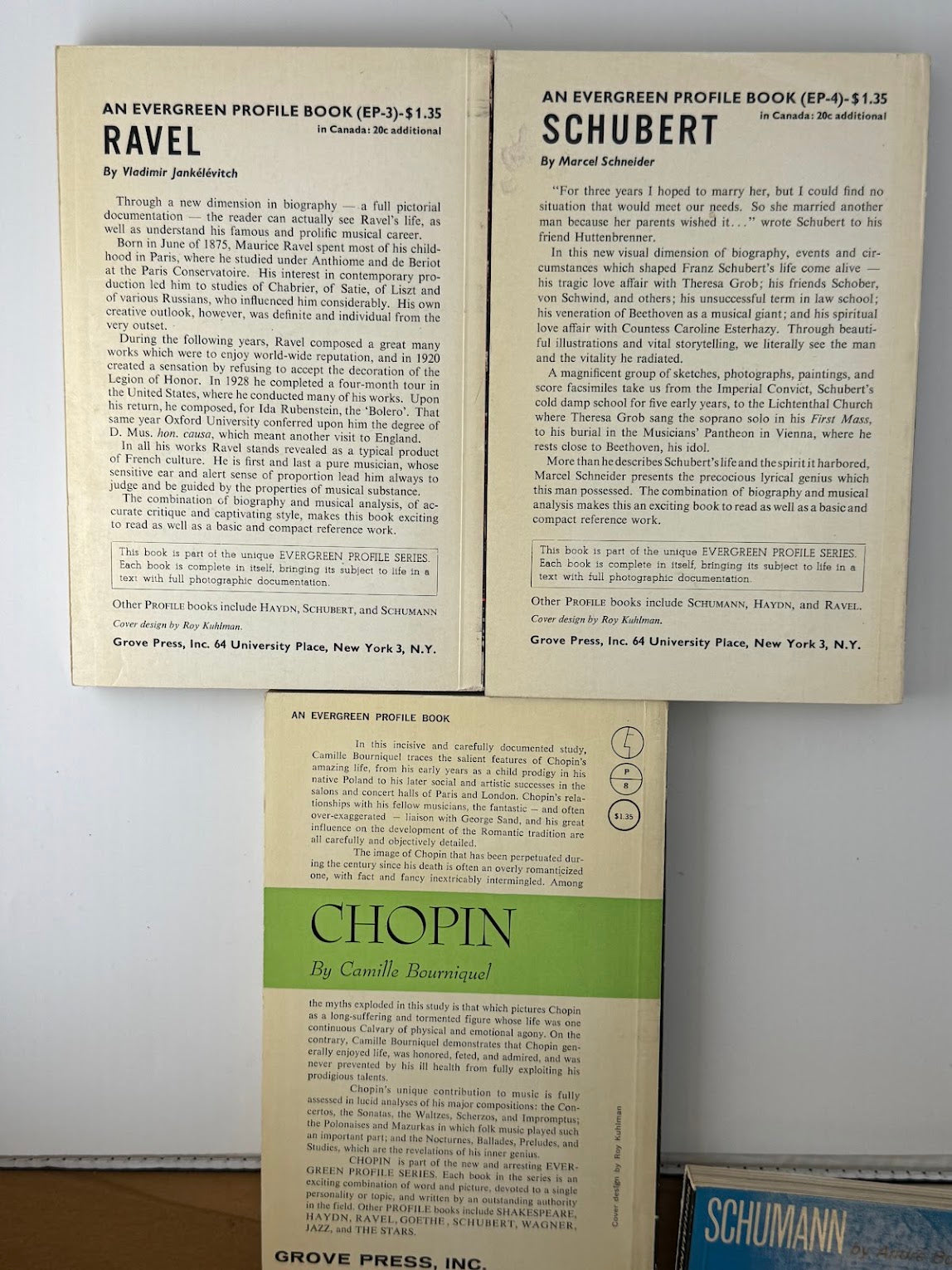 5 vintage Evergreen Profile Books Musician Biographies