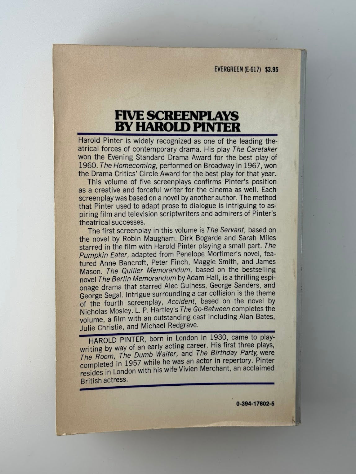 Five Screenplays by Harold Pinter