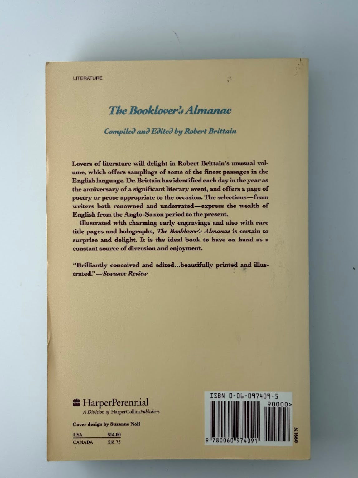 The Booklover's Almanac edited by Robert Brittain