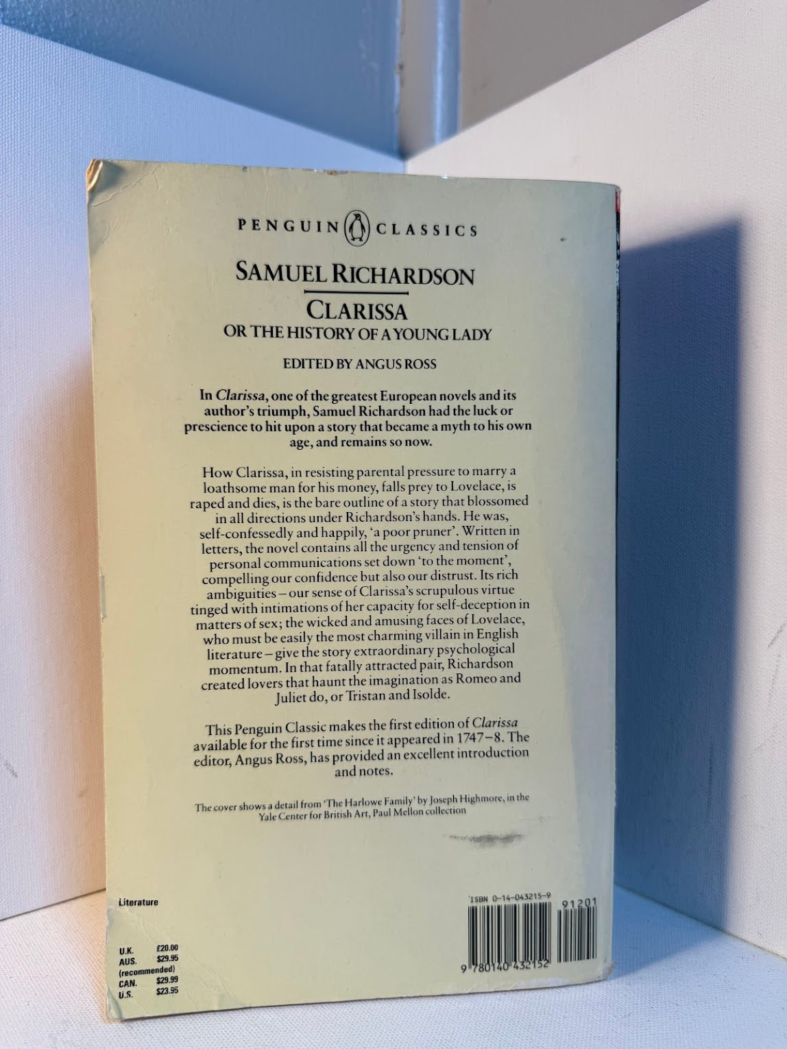 Clarissa or The History of a Young Lady by Samuel Richardson