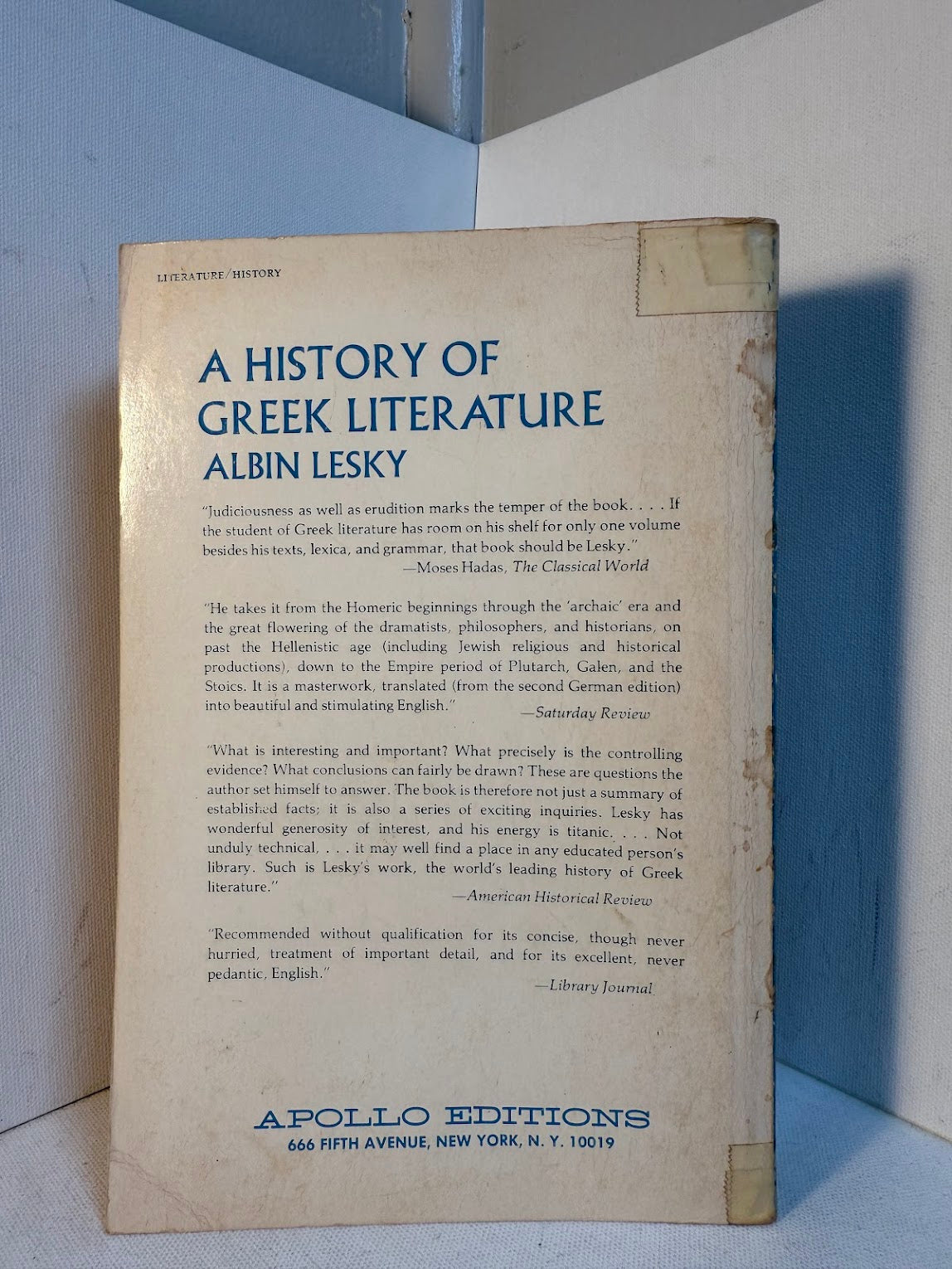 A History of Greek Literature by Albin Lesky