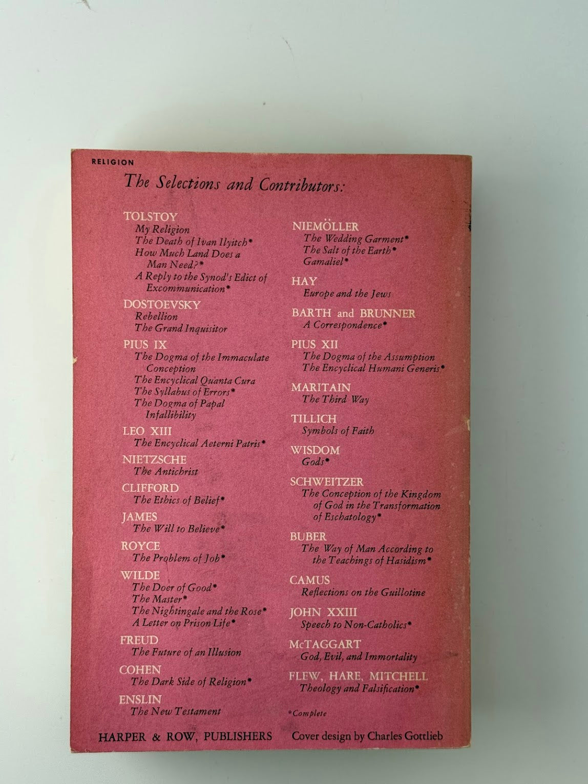 Religion From Tolstoy to Camus selected by Walter Kaufmann