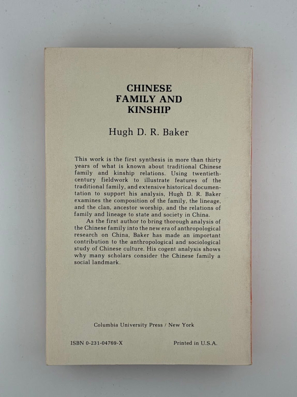 Chinese Family and Kinship by Hugh D R Baker