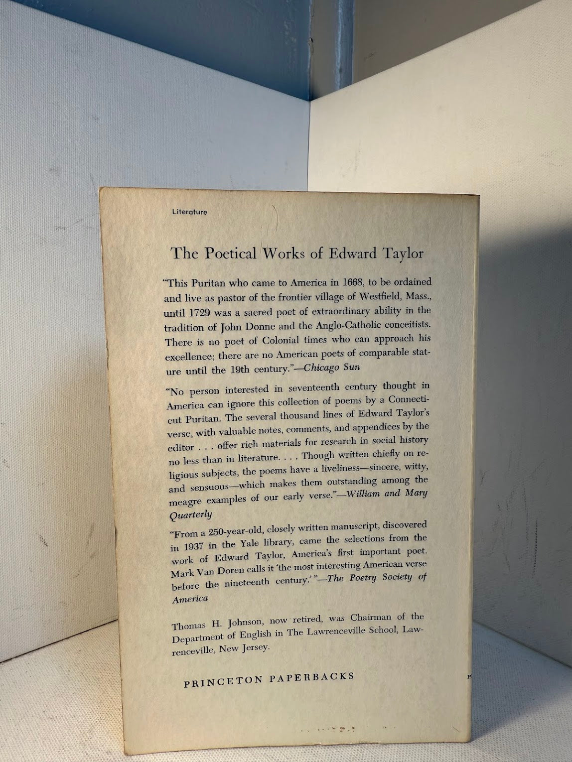 The Poetical Works of Edward Taylor edited by Thomas H. Johnson