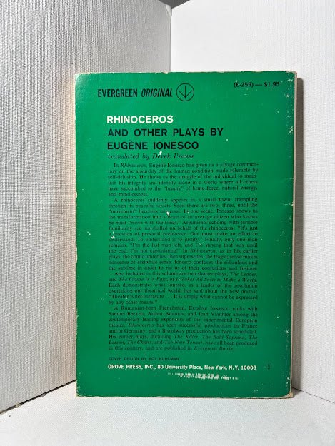 Rhinoceros and Other Plays by Eugene Ionesco